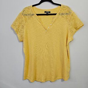 EUC Women's Chaps Shirt with lace short sleeves. Size 1X Yellow